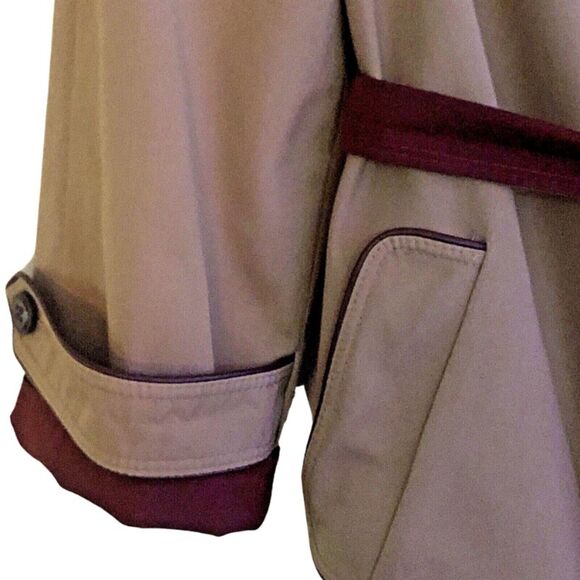 Etienne Aigner Reversible Trench Coat Womens Size 8P Oxblood/Khaki Leather Trim - Picture 14 of 15